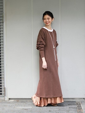 「Champion別注」｜「アイテム（ワンピース/ドレス）」を使った、tsugumiさん（レディース・160cm）の冬コーディネート