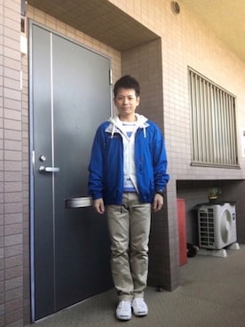 「アイテム（その他、ブルー系）」を使った、ノーリンさん（メンズ・165cm）の春コーディネート