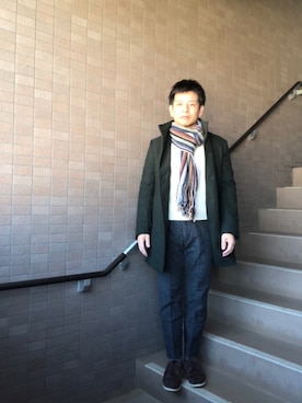 「JOURNAL STANDARD relume（ジャーナルスタンダード　レリューム）のアイテム（ステンカラーコート）」を使った、ノーリンさん（メンズ・165cm）の冬コーディネート