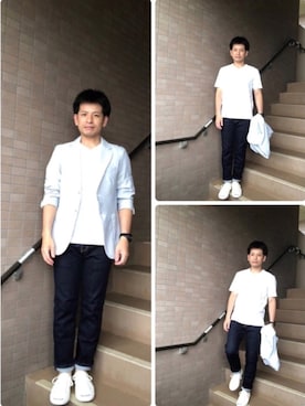 「アイテム（テーラードジャケット、ホワイト系）」を使った、ノーリンさん（メンズ・165cm）の夏コーディネート