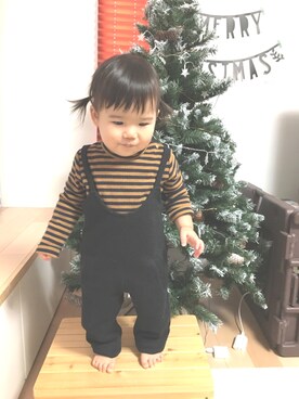 「西松屋（ニシマツヤ）のアイテム（サロペット/オーバーオール）」を使った、naru ◡̈さん（キッズ・110cm）の冬コーディネート