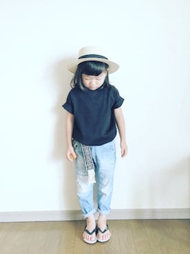 「ROXY（ロキシー）のアイテム（サンダル）」を使った、a o さん（キッズ・100cm）の夏コーディネート