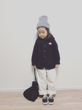 「DANTON（ダントン）のアイテム（その他アウター）」を使った、a o さん（キッズ・100cm）の秋コーディネート