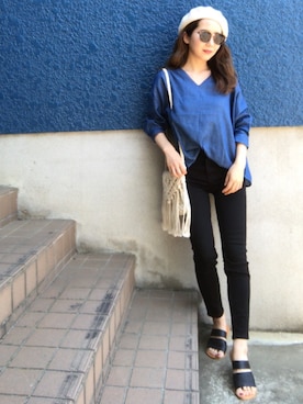 「Dieu（ディユウ）のアイテム（帽子）」を使った、shino◡̈*❤︎さん（レディース・154cm）の春コーディネート