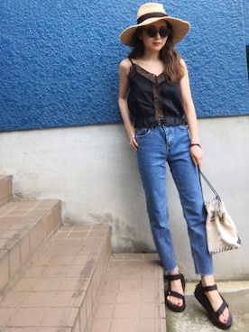 「Teva（テバ）のTeva / プラットフォーム ユニバーサル（サンダル）」を使った、shino◡̈*❤︎さん（レディース・154cm）の夏コーディネート