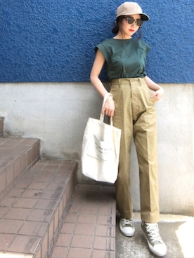 「THE SHINZONE（ザ　シンゾーン）のハイウエストチノパンツ（チノパンツ）」を使った、shino◡̈*❤︎さん（レディース・154cm）の夏コーディネート