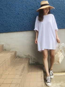 「IENA（イエナ）のアイテム（ハット）」を使った、shino◡̈*❤︎さん（レディース・154cm）の夏コーディネート
