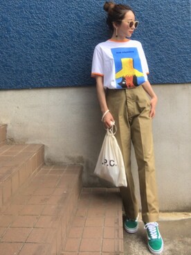 「THE SHINZONE（ザ　シンゾーン）のハイウエストチノパンツ（チノパンツ）」を使った、shino◡̈*❤︎さん（レディース・154cm）の夏コーディネート