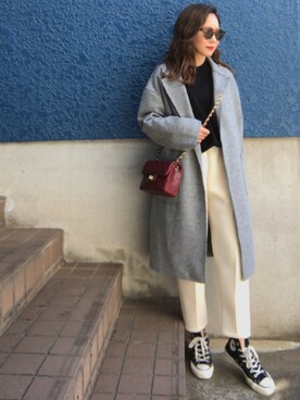 「LAULEN（ローレン）のアイテム（チェスターコート）」を使った、shino◡̈*❤︎さん（レディース・154cm）の秋コーディネート