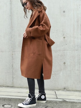 「LAULEN（ローレン）のアイテム（チェスターコート）」を使った、shino◡̈*❤︎さん（レディース・154cm）の秋コーディネート