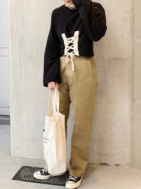 「LAULEN（ローレン）のアイテム（スウェット）」を使った、shino◡̈*❤︎さん（レディース・154cm）の春コーディネート