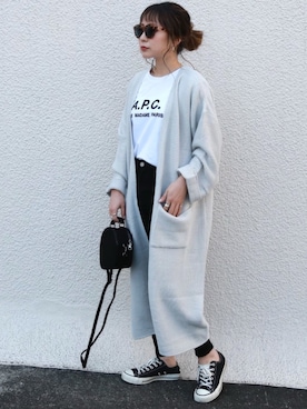 「A.P.C.（アーペーセー）のT-SHIRTS JIMMY RUE MADAME emb 19PC JPS（Tシャツ/カットソー）」を使った、shino◡̈*❤︎さん（レディース・154cm）の春コーディネート
