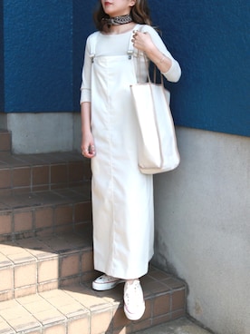 「アイテム（ジャンパースカート）」を使った、shino◡̈*❤︎さん（レディース・154cm）の春コーディネート