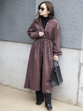 「LAULEN（ローレン）のsemiflare wide pants（スラックス）」を使った、shino◡̈*❤︎さん（レディース・154cm）の冬コーディネート