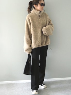 「LAULEN（ローレン）のsemiflare wide pants（スラックス）」を使った、shino◡̈*❤︎さん（レディース・154cm）の冬コーディネート