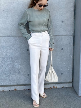 「LAULEN（ローレン）のアイテム（スラックス）」を使った、shino◡̈*❤︎さん（レディース・154cm）の春コーディネート