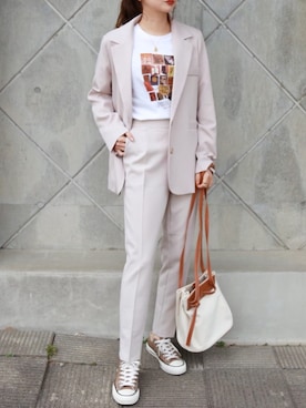 「LAULEN（ローレン）のアイテム（スラックス）」を使った、shino◡̈*❤︎さん（レディース・154cm）の冬コーディネート