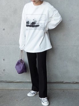 「LAULEN（ローレン）のアイテム（スラックス）」を使った、shino◡̈*❤︎さん（レディース・154cm）の春コーディネート