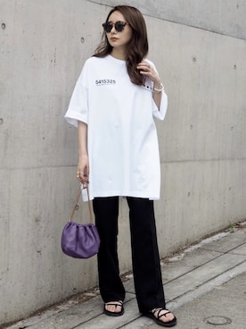 「LAULEN（ローレン）のアイテム（スラックス）」を使った、shino◡̈*❤︎さん（レディース・154cm）の夏コーディネート