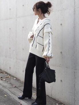 「LAULEN（ローレン）のアイテム（スラックス）」を使った、shino◡̈*❤︎さん（レディース・154cm）の冬コーディネート