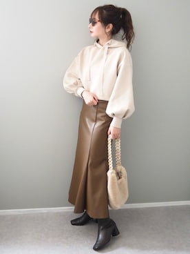 「STUDIOUS（ステュディオス）のアイテム（ブーツ）」を使った、shino◡̈*❤︎さん（レディース・154cm）の冬コーディネート