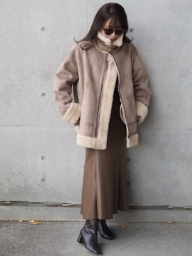 「STUDIOUS（ステュディオス）のアイテム（ブーツ）」を使った、shino◡̈*❤︎さん（レディース・154cm）の冬コーディネート
