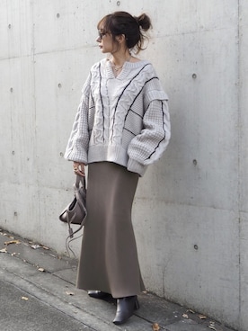 「STUDIOUS（ステュディオス）のアイテム（ブーツ）」を使った、shino◡̈*❤︎さん（レディース・154cm）の冬コーディネート