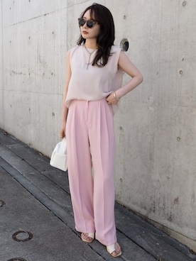 「LAULEN（ローレン）のアイテム（スラックス）」を使った、shino◡̈*❤︎さん（レディース・154cm）の春コーディネート