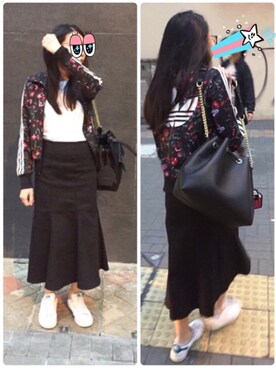 「花柄」｜「アイテム（スタジャン）」を使った、Rosey.🌹 Mさん（レディース・152cm）の春コーディネート