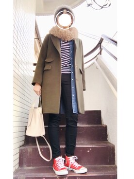 「AS KNOW AS PINKY（アズノゥアズピンキー）のアイテム（ハンチング/ベレー帽）」を使った、かのさん（レディース・165cm）の冬コーディネート