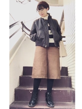 「ベレー帽推奨委員会」｜「アイテム（ブルゾン）」を使った、かのさん（レディース・165cm）の冬コーディネート