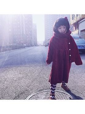 「アイテム（ラッピングキット、レッド系）」を使った、大焦焦erさん（キッズ・100cm）の冬コーディネート