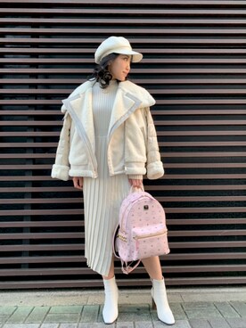 「アイテム（キャスケット）」を使った、miho1023さん（レディース・155cm）の冬コーディネート