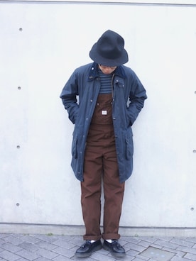 「オイルドジャケット」｜「アイテム（カバーオール）」を使った、KONAKAさん（メンズ・172cm）の冬コーディネート
