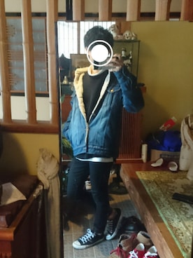 「Right-on（ライトオン）のアイテム（デニムジャケット）」を使った、ともき / 畳屋さんさん（メンズ・173cm）の冬コーディネート