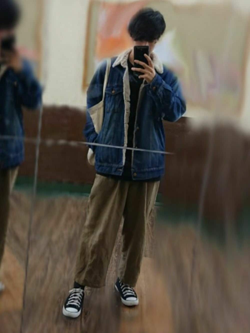 「お洒落さんとつながりたい、秋冬」｜「Right-onのデニムボアＧジャン（デニムジャケット、ブルー系）」を使った、ともき / 畳屋さんさん（メンズ・173cm）の秋コーディネートの1枚目の写真