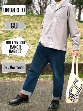 「HOLLYWOOD RANCH MARKET（ハリウッドランチマーケット）のアイテム（トートバッグ）」を使った、べー。さん（メンズ・171cm）の春コーディネート