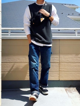 「B:MING by BEAMS（ビーミングバイビームス）のビーミング by ビームス / ビッグカノコ クルーネック ベスト（ベスト）」を使った、べー。さん（メンズ・171cm）の春コーディネート