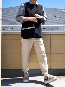 「B:MING by BEAMS（ビーミングバイビームス）のビーミング by ビームス / ビッグカノコ クルーネック ベスト（ベスト）」を使った、べー。さん（メンズ・171cm）の春コーディネート