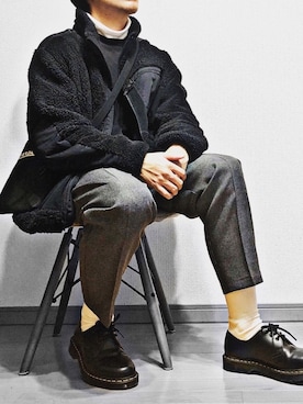 「UNIQLO（ユニクロ）のエアリズムコットンオーバーサイズTシャツ（5分袖）（Tシャツ/カットソー）」を使った、べー。さん（メンズ・171cm）の秋コーディネート