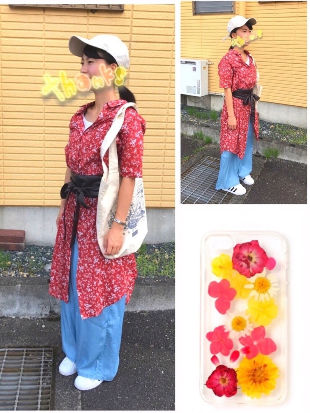 「パンツスタイル、スニーカー、休日スタイル、キャップ、シャツスタイル、ワイドパンツ、スマホケース」｜「newhattanの【newhattan】 ニューハッタン キャップ（キャップ、ベージュ系）」を使った、Rinさん（レディース・152cm）の夏コーディネートの1枚目の写真