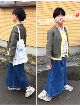 「earth music&ecology（アースミュージックアンドエコロジー）のアイテム（MA-1）」を使った、Rinさん（レディース・152cm）の春コーディネート