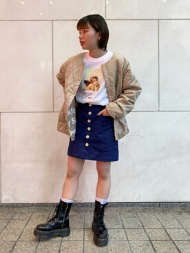 「MILKFED.」｜「アイテム（ナイロンジャケット）」を使った、ちさん（レディース・152cm）の冬コーディネート