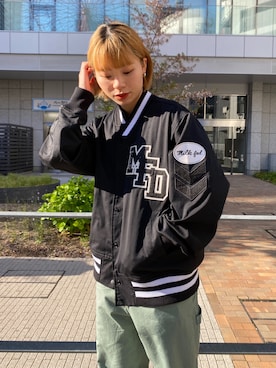 「MILKFED.」｜「アイテム（スタジャン）」を使った、ちさん（レディース・152cm）の春コーディネート