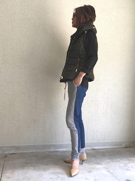 「アイテム（ダウンベスト、その他）」を使った、etsuさん（レディース・169cm）の春コーディネート