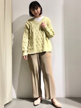 「イエロー×ベージュ」｜Fukusunさん（レディース・165cm）の冬コーディネート
