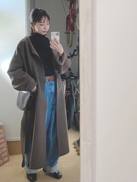 「GRL（グレイル）のリバーロングコート（その他アウター）」を使った、erinapichaさん（レディース・163cm）の冬コーディネート