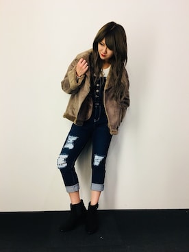 「Janiss（ジャニス）のアイテム（ライダースジャケット）」を使った、JANISS STAFFさん（レディース・160cm）の冬コーディネート