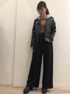 「Janiss（ジャニス）のアイテム（ライダースジャケット）」を使った、JANISS STAFFさん（レディース・160cm）の冬コーディネート