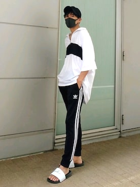 「DAISO（DAISO）のアイテム（シューズ）」を使った、左利さん（メンズ・172cm）の夏コーディネート